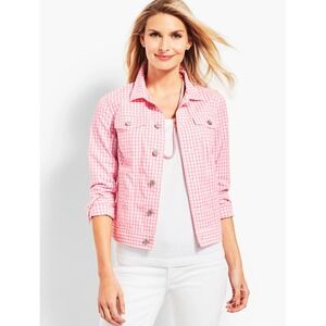 Talbots Pink White Gingham Check Denim Button Down Top - Size‎ XL